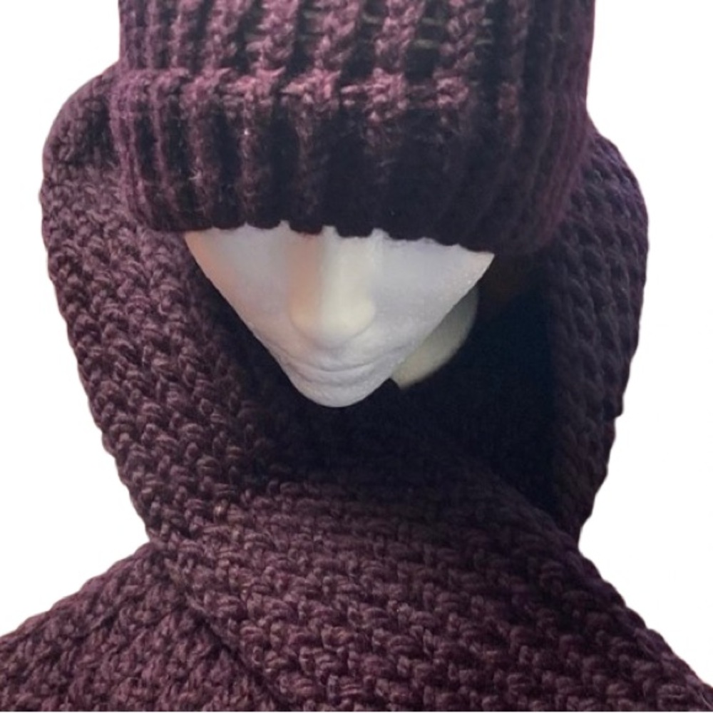 HANDMADE cozy purple knit beanie and scarf set for adults